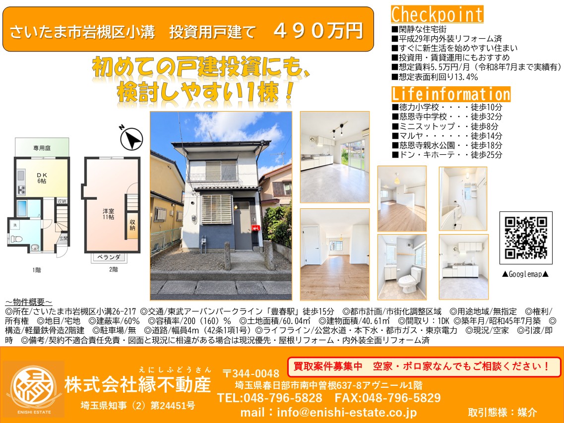 さいたま市岩槻区小溝の投資用戸建て490万円販売開始